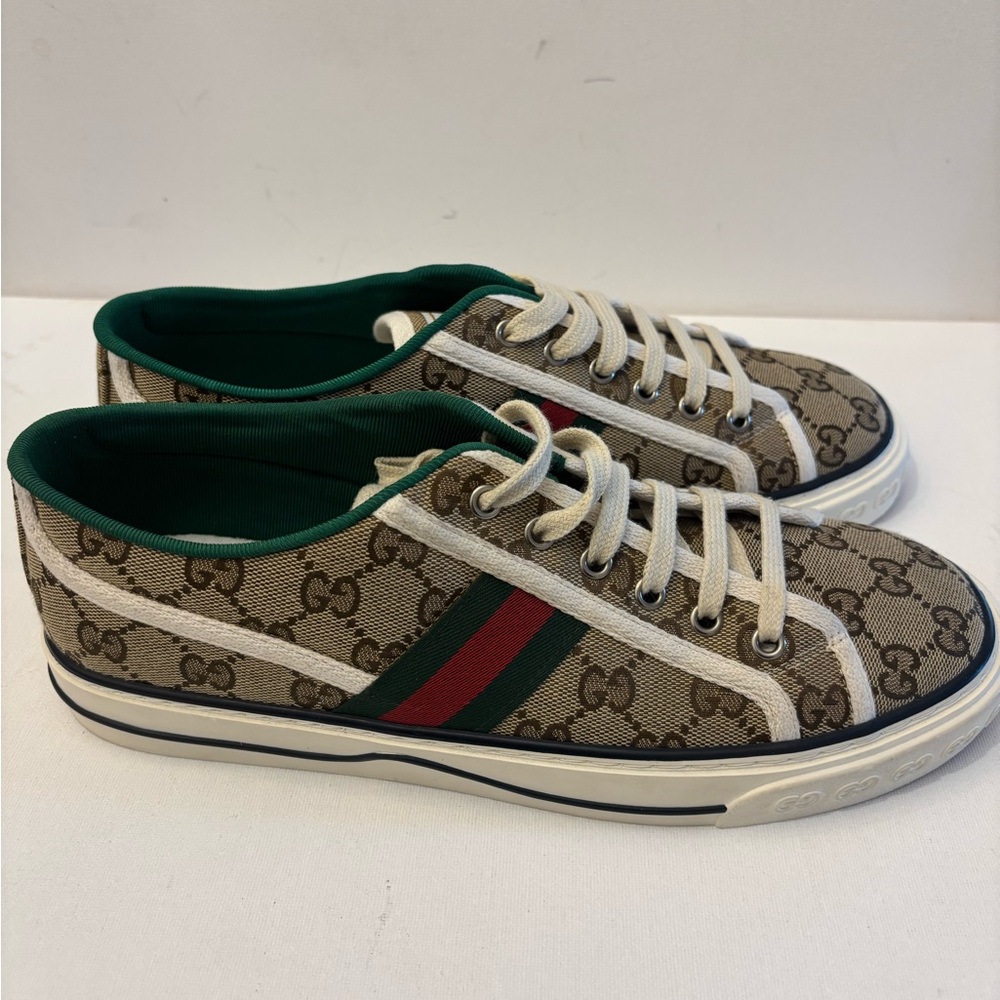 Gucci Beige and Green Logo Sneakers plateform - Picture 10 of 11